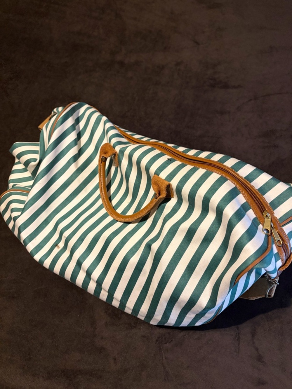 Vintage Heavy Duty Accessories Unlimited Leather Striped Travel Duffle Bag - Picture 6 of 6